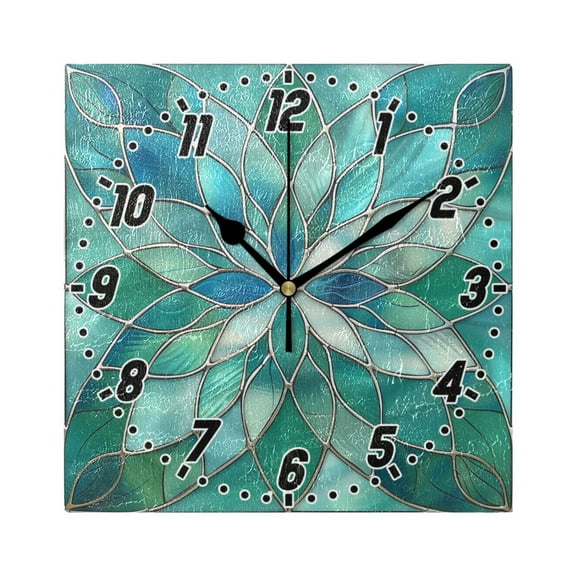 Floral Stained Glass Wall Clock Battery Operated Silent Non-Ticking Bedroom Office Kitchen Home School Decor 7.8"(Black)