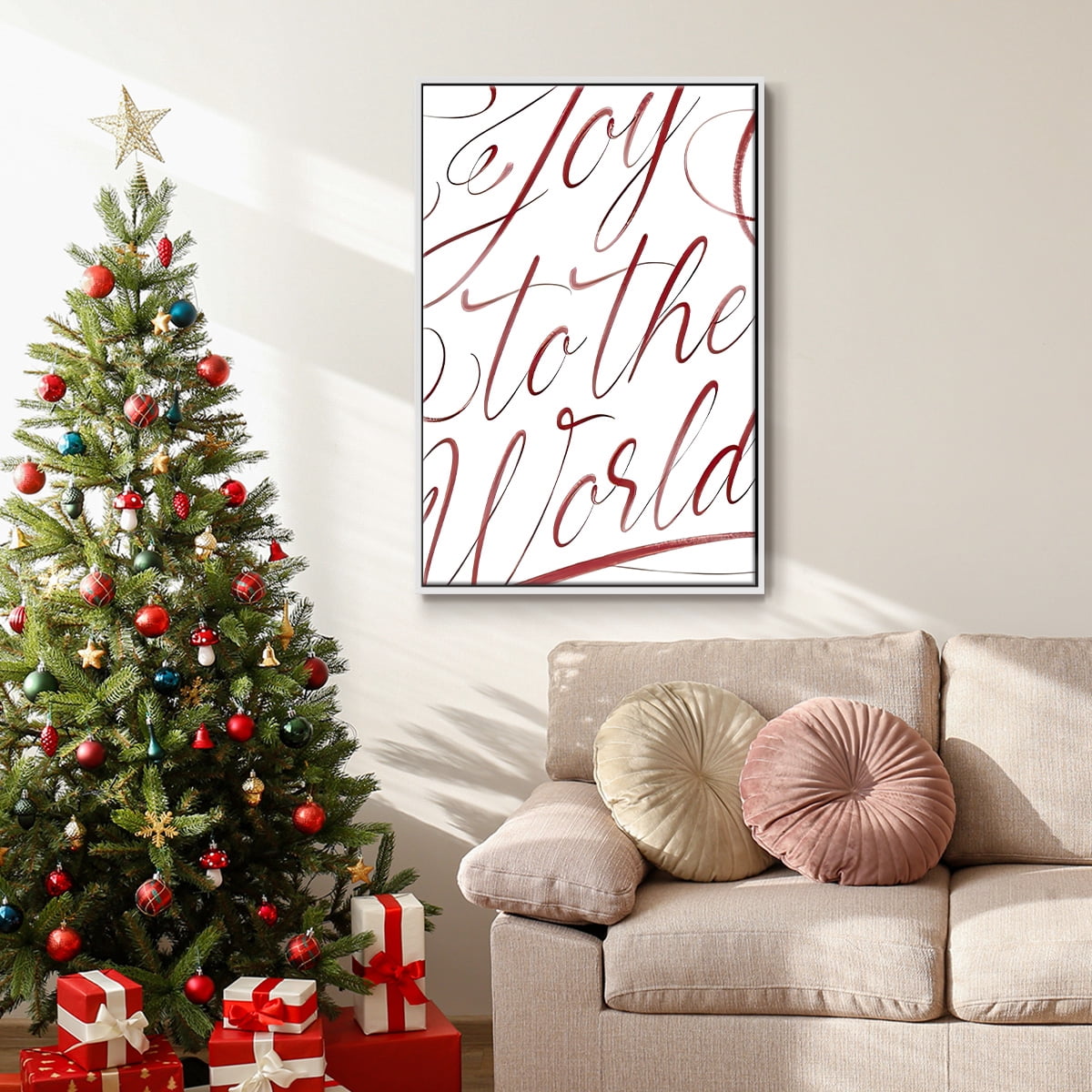 Joy To The World - Framed Gallery Wrapped Holiday Canvas - 17 x 25 - White Frame