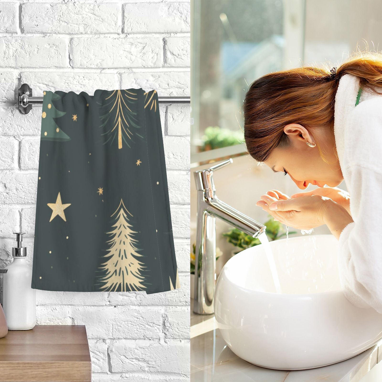 Christmas Snow Trees Hand Towels Cotton Bath Towels Large Face Towels Absorbent for Bathroom 2 Packs