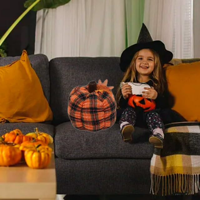 Danhjin Pumpkin Pillows Fall Home New Favourite Delicate Checkered Pumpkin Fabric Material Warm Feel Throw Pillows