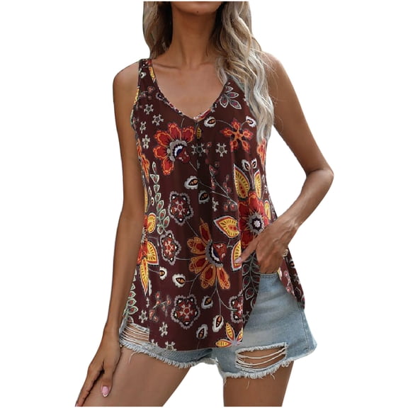 Spring Tops for Women Womens Plus Size $5 Womens Tank Tops Casual Loose Fit Flower Printed Tee Shirts Gifts for Women