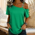 thumbnail image 2 of Asxite Womens Tops Short Sleeve Solid Color Off Shoulder Loose and Breathable Casual Blouse, 2 of 5