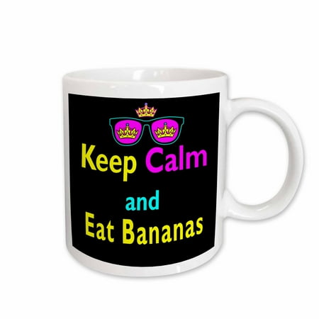 

3dRose CMYK Keep Calm Parody Hipster Crown And Sunglasses Keep Calm And Eat Bananas Ceramic Mug 11-ounce