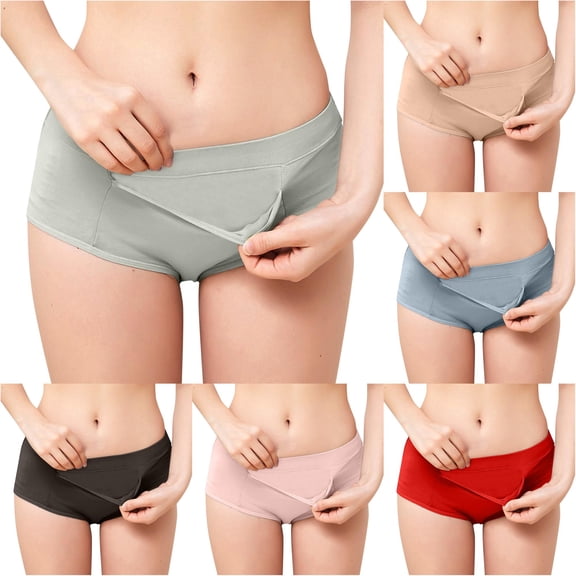 SGMVNU Panties of Women Medium High Waist Front Pocket Underwear Leak Proof Solid Color Soft Briefs, Size 4XL, Grey