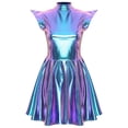 thumbnail image 4 of TiaoBug Women's Metallic Sleeveless Club Disco Holographic Dress Wet Look Pleated Dresses Blue XL, 4 of 7