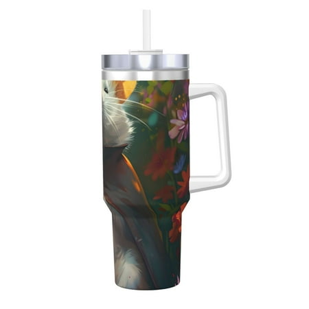 

Fuzoiu Colorful Flower Meditating Hamster Print 40OZ Ice Bully Stainless Steel Insulated Cup with Handle and Straw - Perfect for Travel and Sports