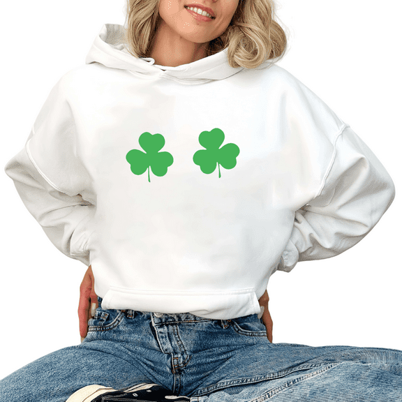 Two Shamrock Graphic Sweatshirt Print hoodie White S-2XL Womens St Patricks Day Lucky Friends Tops