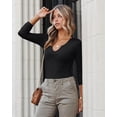 thumbnail image 2 of Vafful Long Sleeve T Shirts for Women Ribbed Slim Fit Basic Tee Tops Blouse V Neck Stretch Fall Clothes S-XL Black, 2 of 6