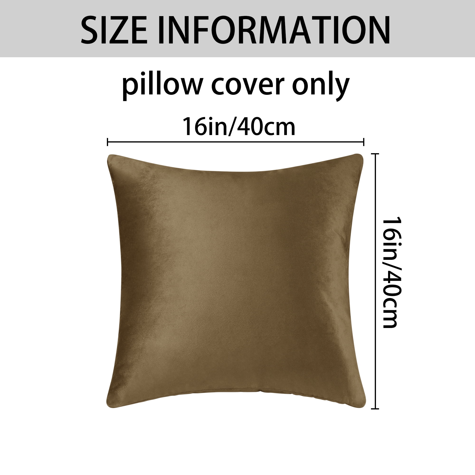 Unique Bargains Velvet Modern Zipper Cushion Decorative Throw Pillow Covers (2 Count) Brown 16" x 16"