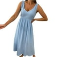 thumbnail image 2 of Besolor Summer Dresses for Women V Neck Sleeveless Sundress Casual Solid Color A-Line Flowy Beach Midi Dresses, 2 of 7
