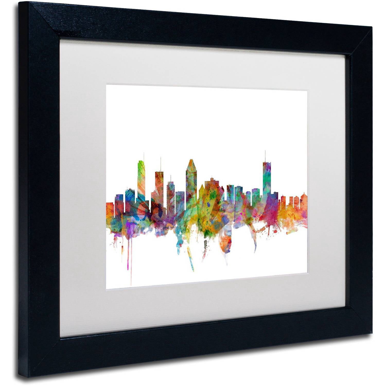 Trademark Fine Art "Montreal Canada Skyline" Canvas Art by Michael Tompsett White Matte, Black Frame