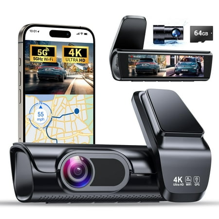 GGMCN 4k Dash Cam Front and Rear 3.59 IPS Screen Built-in GPS 5G WiFi Dash Camera for Cars with App UHD 2160P Night Vision Free 64G SD Card 170° Wide Angle HDR 24H Parking Mode