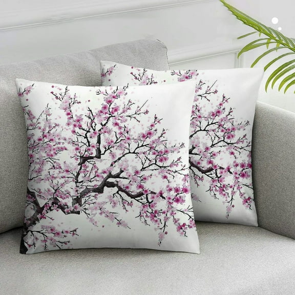 Acheng Cherry Blossom Pillow Cover Japanese Cherry Decorative Pillowcases Set of 2 Cherry Blossom Pillowcase Pink Flower Pillow Cases with Hidden Zipper Home Cushion Decorative White
