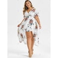 thumbnail image 2 of Más el tamaño de cuello en V Vestido alto-bajo largo de la manga de la llamarada Rosegal Tankinis, 2 of 5