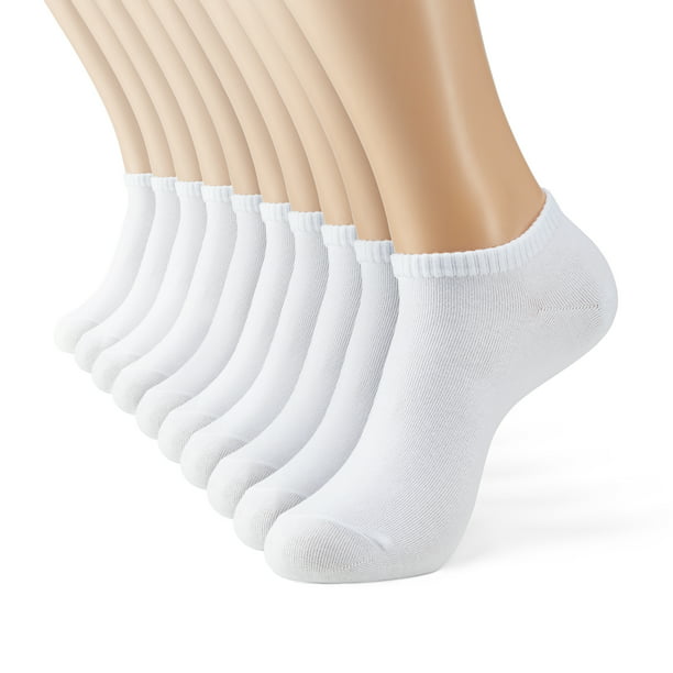 MONFOOT Women's and Men's Breathable Low-cut Ankle White Socks 10-Pairs ...
