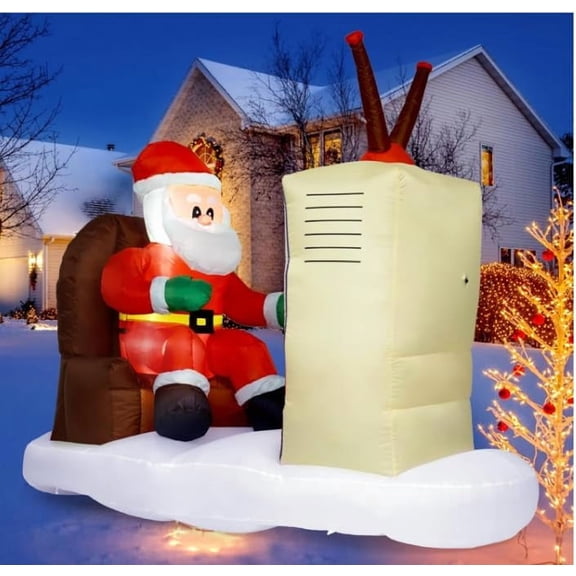 Christmas Inflatable Outdoor Decoration, 6FT Inflatable Christmas Santa Claus with TV Decorations Outdoor Blow Up Yard Decorations with Built-in LED for Outside, Holiday Lawn, Yard, Garden