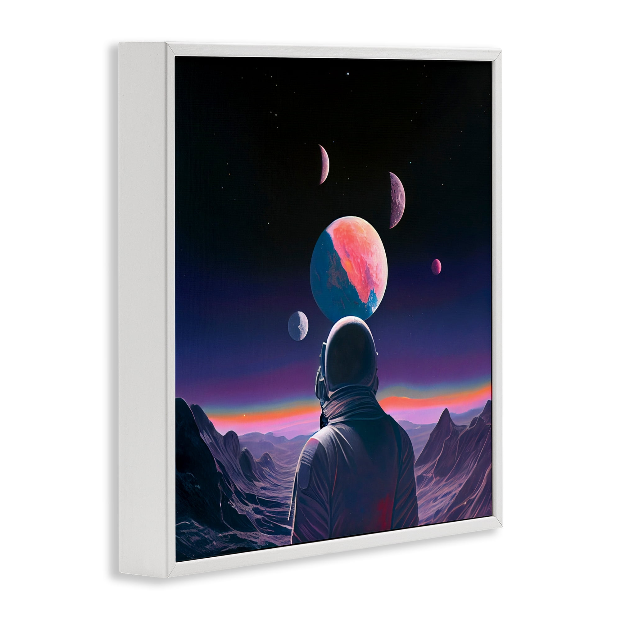 Astronaut & Purple Toned Terrain White Framed Giclee Art, design by Sasha