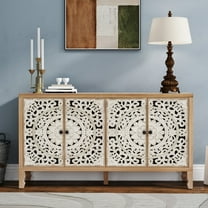 VineSparkle Floral Carved Buffet & Sideboard Cabinet,Elegant Accent Cabinet with Adjustable Shelves, Solid Wood Legs & Intricate Handles for Dining Room,living room Storage