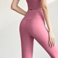 thumbnail image 3 of Pantalones de yoga acanalados Cintura alta Estiramiento Gimnasio Fitness Leggings Deportes sin costuras para mujer Correr Color sólido Control de barriga Leggings de entrenamiento, 3 of 5