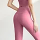 thumbnail image 3 of Pantalones de yoga acanalados Cintura alta Estiramiento Gimnasio Fitness Leggings Deportes sin costuras para mujer Correr Color sólido Control de barriga Leggings de entrenamiento, 3 of 5