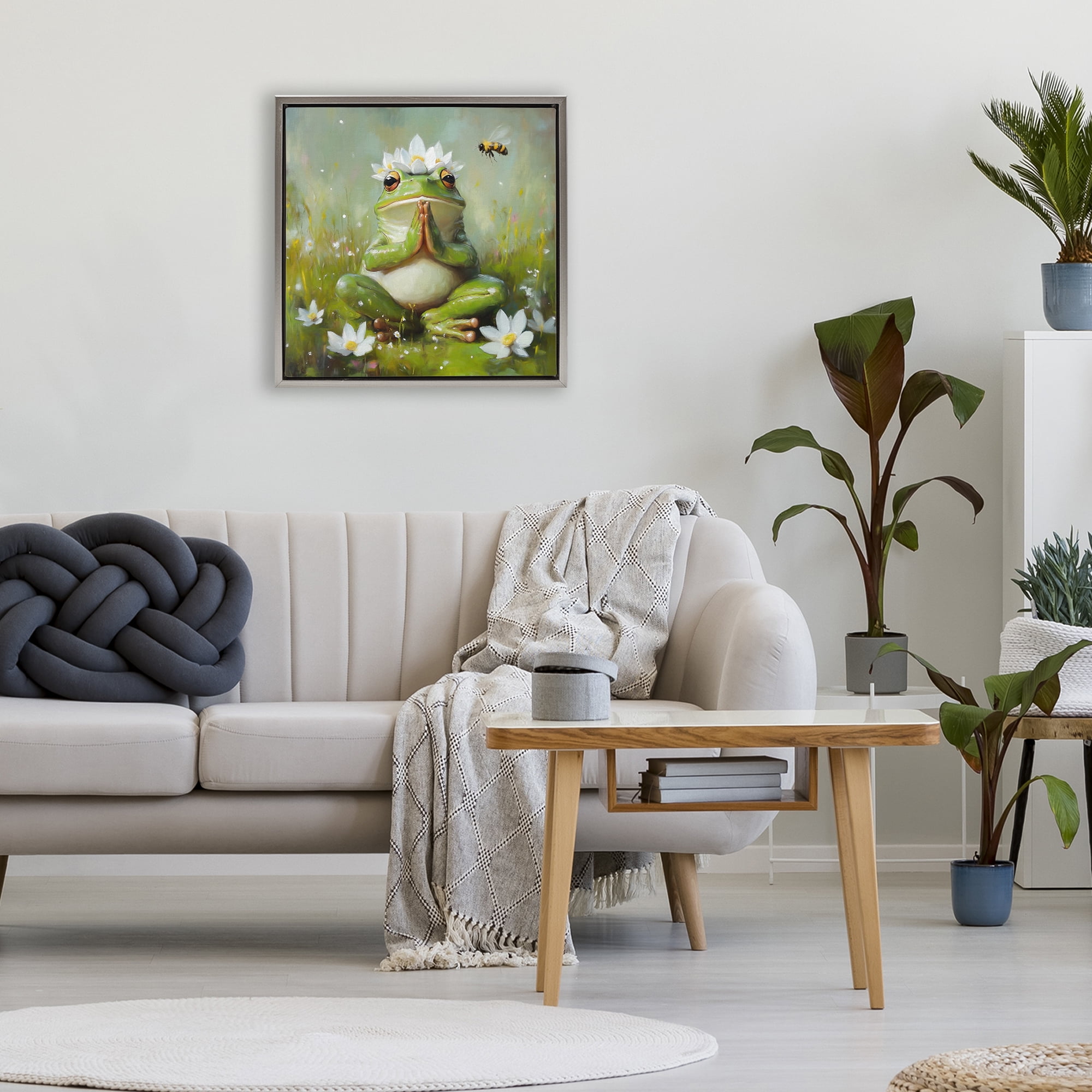 Stupell Industries Buddha Bullfrog Meditation Gray Framed Floater Canvas Wall Art, design by Tina LeCour