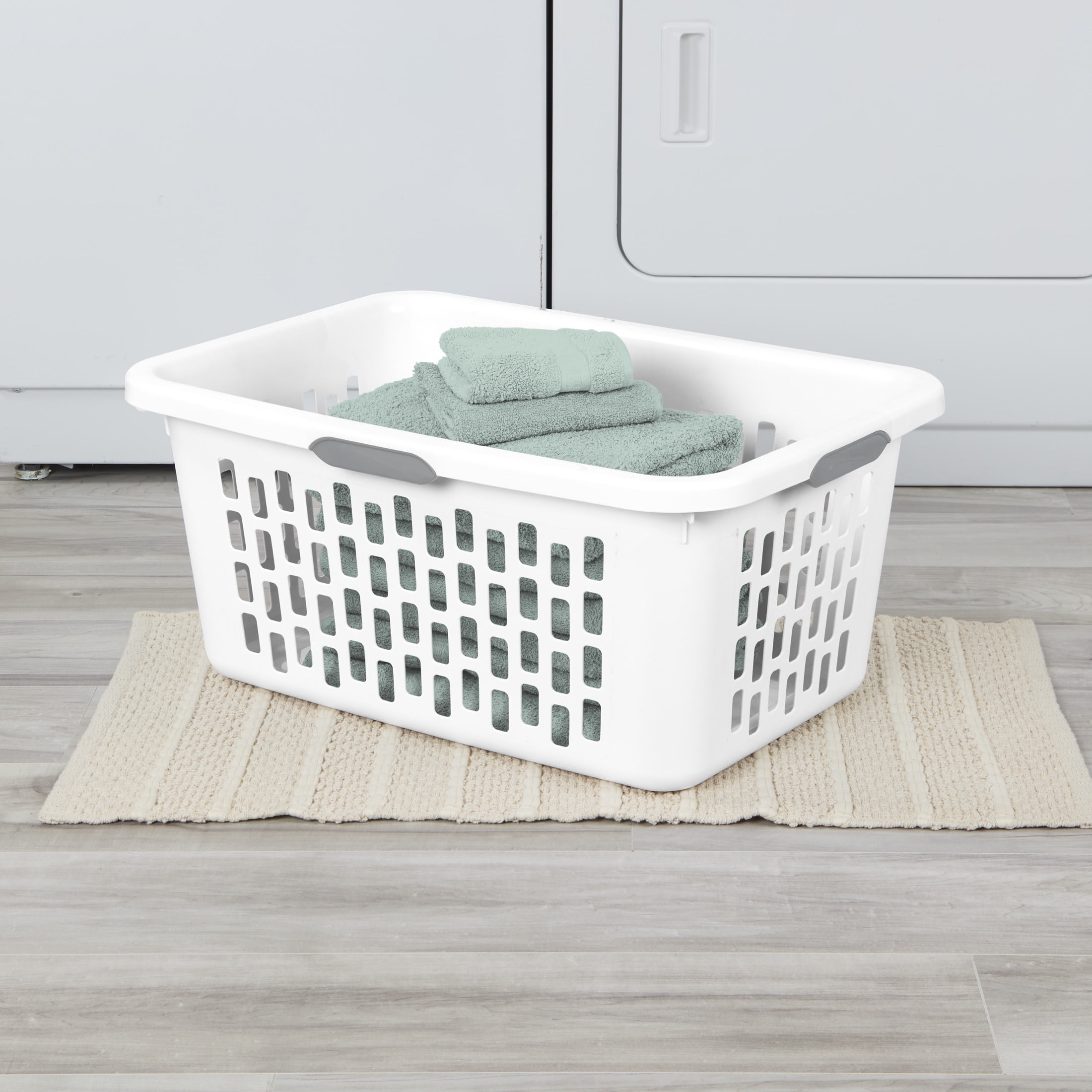 Sterilite 2 Bushel Large Plastic Laundry Basket with 4 Comfort Grip Handles, White