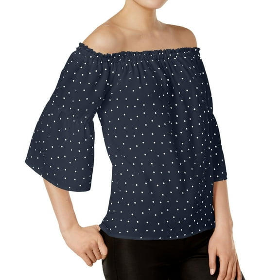 Kensie Womens Polka In The Dots Pullover Blouse, Blue, X-Large