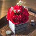 thumbnail image 2 of Enova Home Artificial Flowers Mixed Silk Roses with Star Grasses Fake Flowers Arrangement in Wood Planter for Home Office Wedding Decoration (Red), 2 of 3
