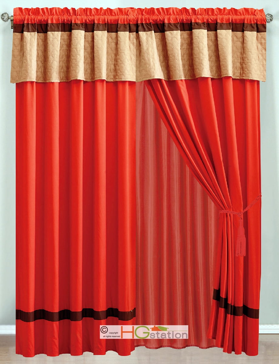 4-Pc Embroidery Quatrefoil Geometric Trellis Curtain Set Yellow Ivory Valance 