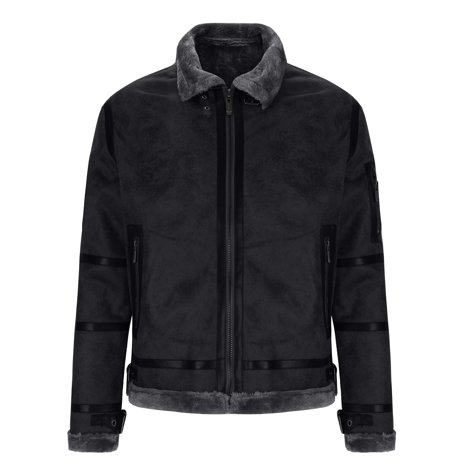 Aloohaidyvio Men's Bomber Jackets Faux Leather Sherpa Fleece Lined Suede Coats Heavyweight Fur Overcoat