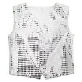 thumbnail image 2 of Boys Sequin Vest Sleeveless Shiny Sequins Button Jacket White Vest Boys Party Carnival Gown Top Size 5-6 Years, 2 of 9