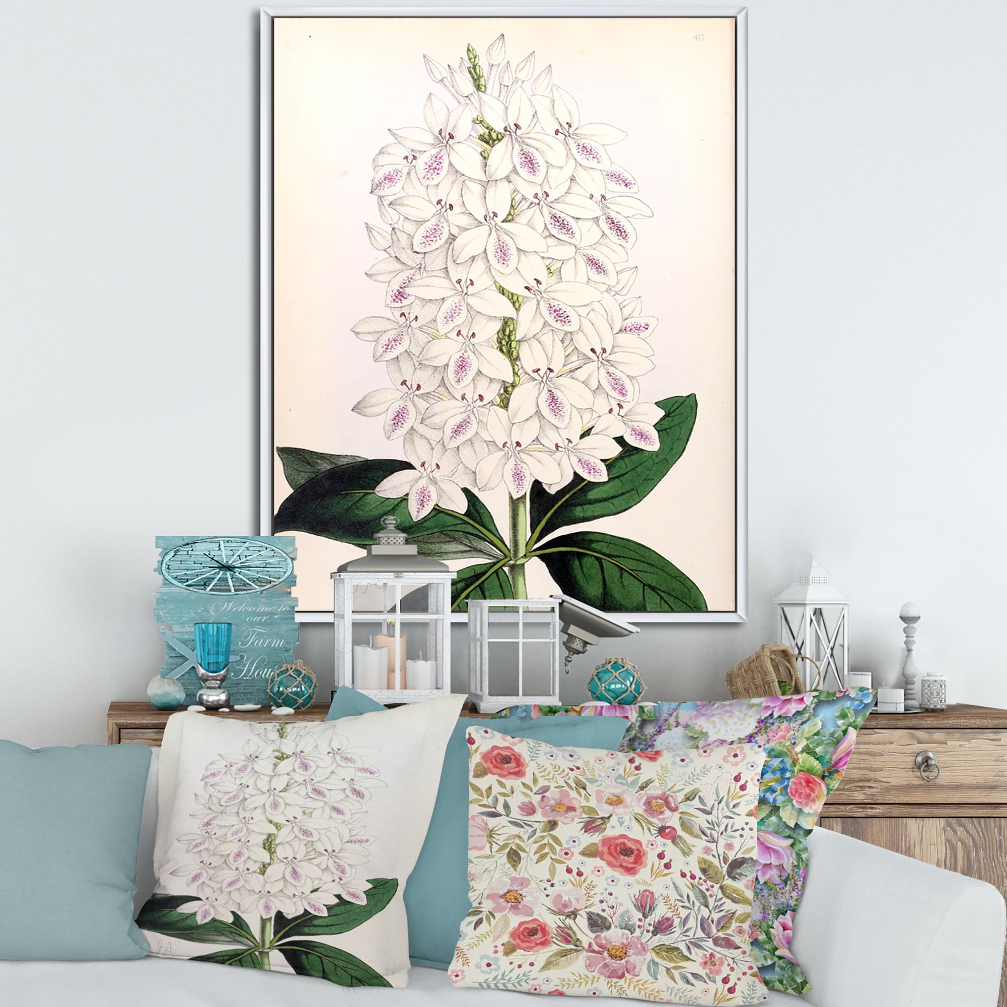 Designart 'Ancient White Orchid III' Traditional Framed Canvas Wall Art Print