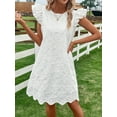thumbnail image 6 of Women's Ruffled Eyelet Sheer Overlay Dress with Lined Bodice No Stretch 95% Polyester 5% Spandex Lightweight Elegant, 6 of 6