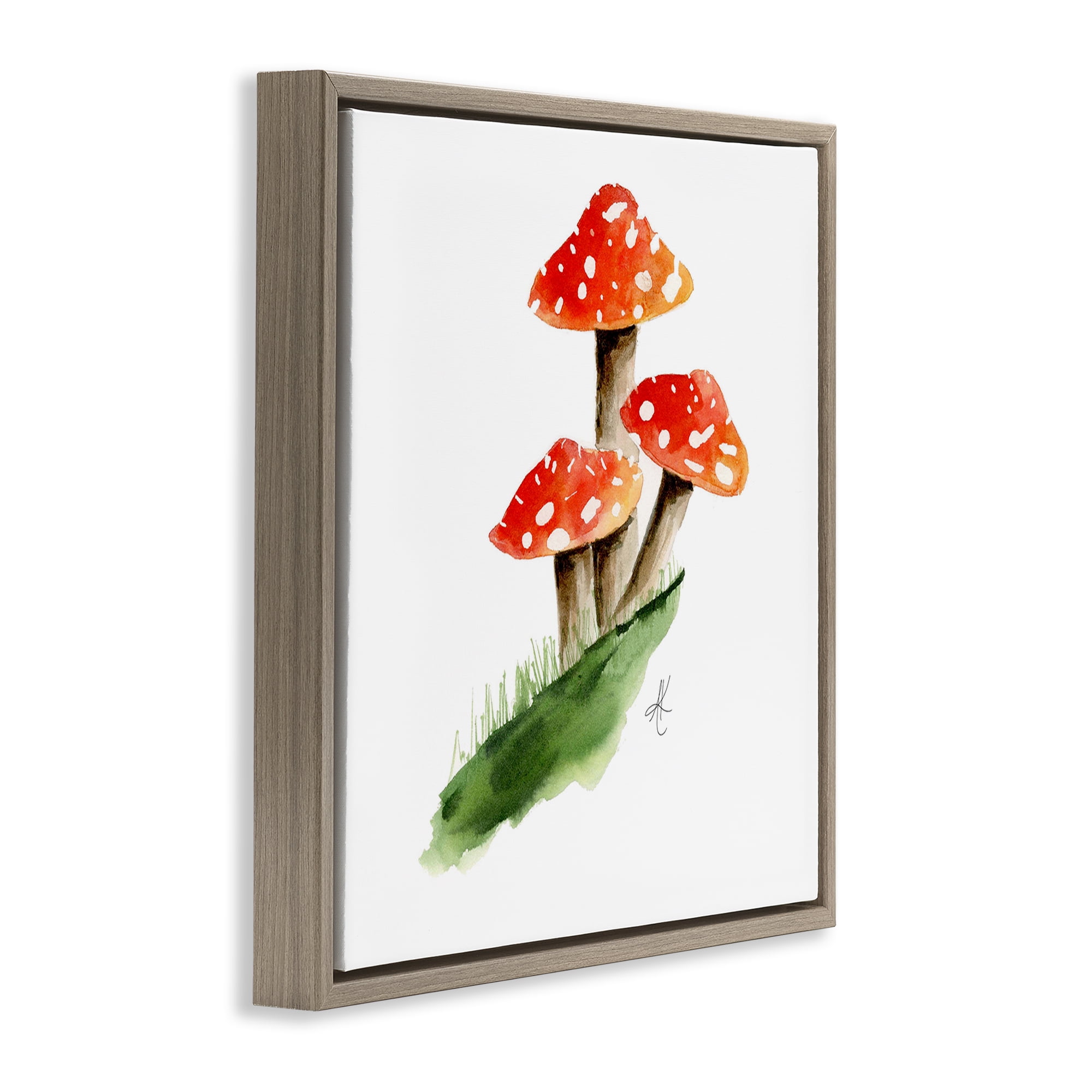 Stupell Industries Red Mushroom Trio Plants & Flowers Painting Brown Floater Framed Canvas Art Print Wall Art, 25 x 25