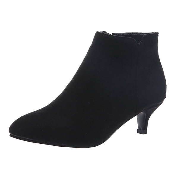 Gubotare Ankle Boots for Women Comfy Womens Ankle Boots Low Kitten Heel Pointed Toe Slip On Elastic Dressy Fall Winter Booties Shoes (Black,8.5)