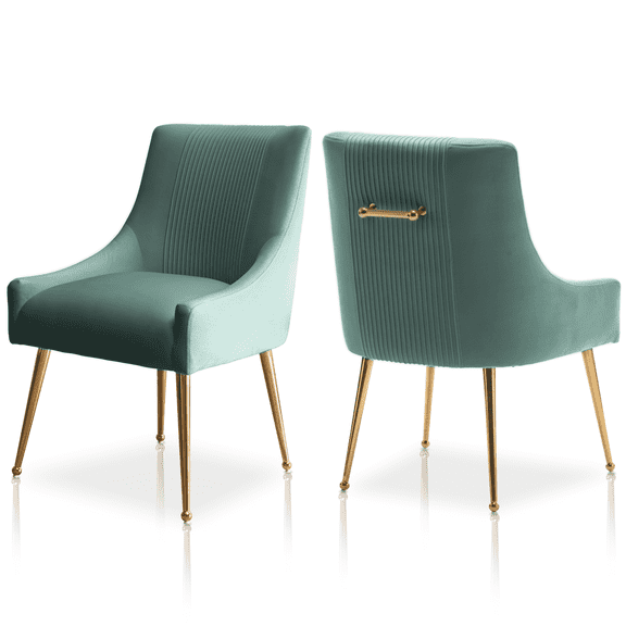 SEYNAR Modern Upholstered Pleated Velvet Dining Chairs Set of 2 Side Chair for Living Room,Green