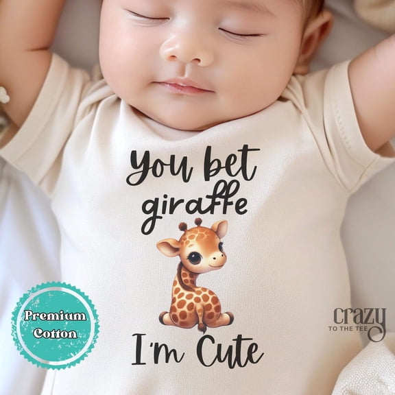 Baby Bodysuit BELLA CANVAS You Bet Giraffe I'M Cute Baby Onesie, Cute Giraffe Newborn Body Suit, Funny Newborn Baby Gift, Safari Baby Shower Gift