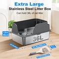 thumbnail image 2 of Caja de arena para gatos de acero inoxidable XL extra grande con tapa gris, 2 of 7