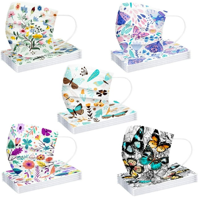 HUGFEGWE 50 Pcs Butterfly Disposable Face_Masks for Adults,Breathable Disposable Facemasks with Butterflies Designs CJB91-40409