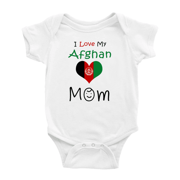 I Love My Afghan Mom Baby Romper Bodysuit (White, 3-6 Months)