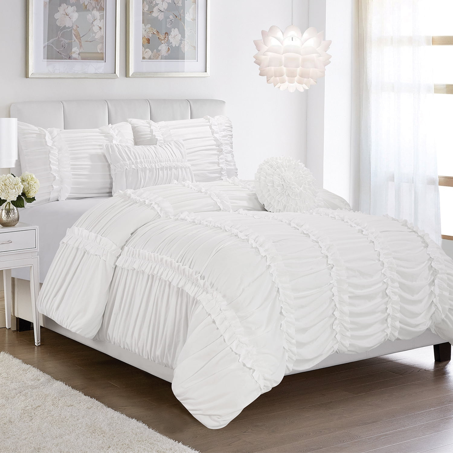 white ruffle bed set