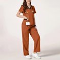 thumbnail image 2 of CIENVNSTG Petite Scrubs for Women Sets V Neck Short Sleeve T-Shirts Soft Stretch Solid Color Cargo Pants Medical Uniform Scrub Earthy Yellow S, 2 of 4