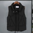 thumbnail image 4 of comerut Women Autumn Winter Cotton Padded Waistcoat Stand Collar Sleeveless Vest Jacket Pockets Zipper Buttons Placket Windproof Warm Vest Coat, 4 of 8