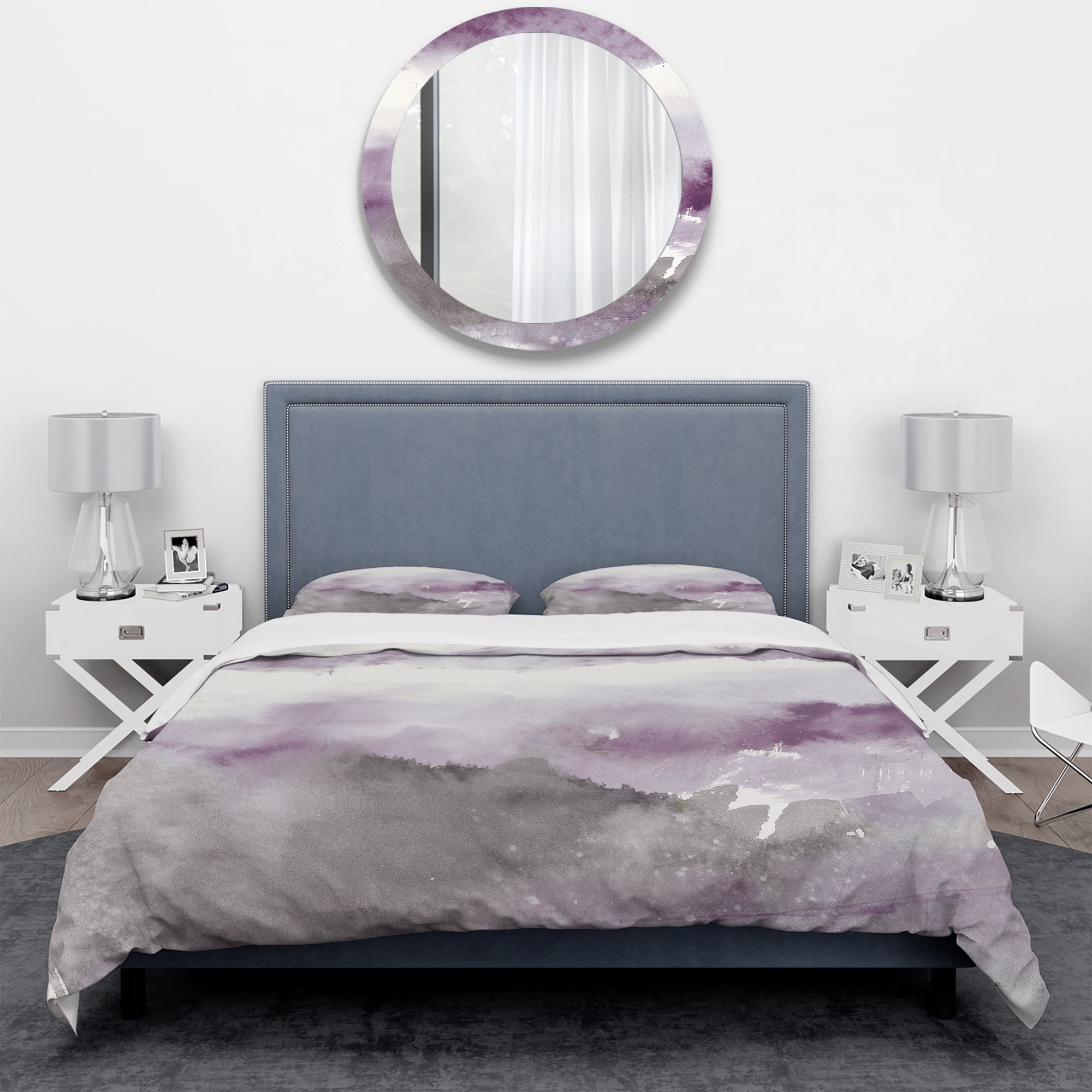 Designart 'Midnight at the Lake III Amethyst and Grey' Geometric Duvet Cover Set