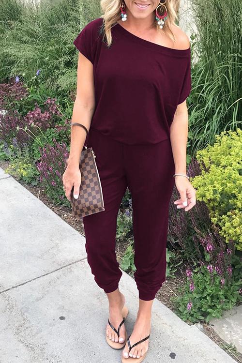 Womens Off Shoulder Ripped Jumpsuit 