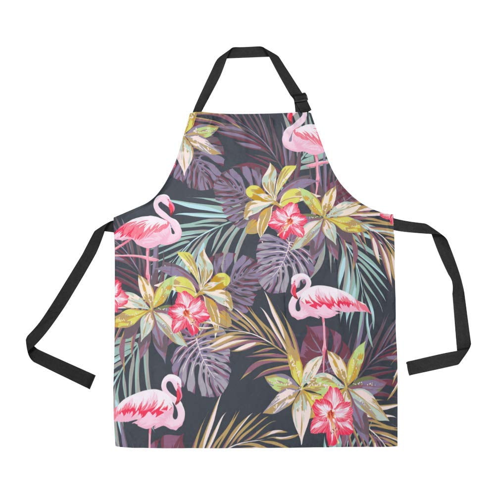 ASHLEIGH Kitchen Aprons Flamingo Birds Plants Adjustable Bib Apron with Pockets for Women Men