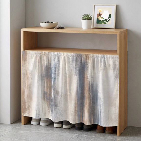 Beige Gray Cabinet Curtain 35"Wx35"L, Dustproof Under Sink Skirt with Self Adhesive Tape, Abstract Grunge Mottled Neutral Texture Cabinet Curtain Cover for Kitchen Sink, Bathroom Vanity, Laundry Room