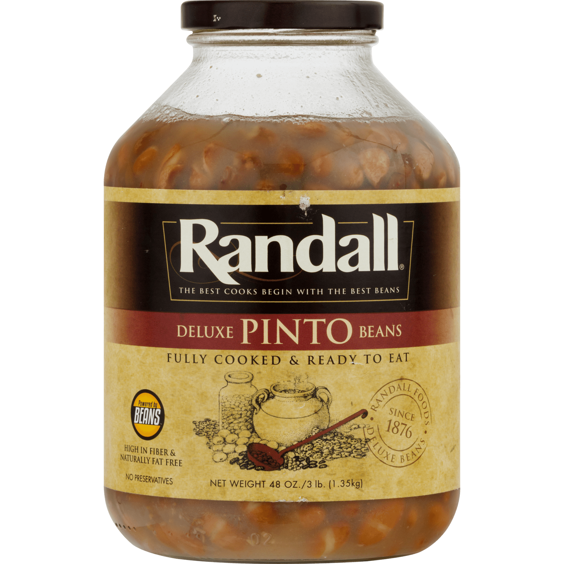 Randall Deluxe Pinto Beans, 48 oz Glass Jar – Fully Cooked, Family Size (No Spice)
