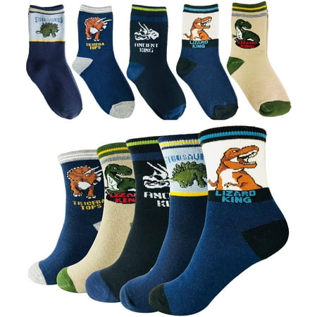 

Tiny Captain Boy Dinosaur Socks - 4 Year Old Boys Crew Cotton Sock Perfect Age 5 6 7 Gift Set (Medium Black and Blue)