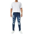 thumbnail image 2 of TFFR Men's Slim Jeans Ragged Design Side Stripe Print Mid Waist Zip Button Straight Casual Pencil Trousers, 2 of 9
